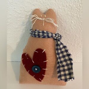 Vintage Handmade Folk Art Rustic Small Fabric Cat Doll 6” Small Wild Whiskers